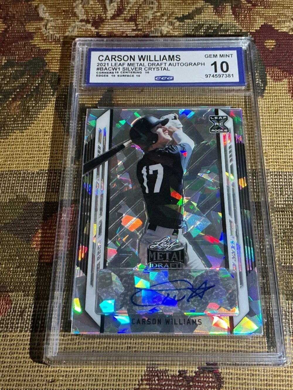 2021 Leaf Metal Draft - Carson Williams #BA-CW1 Silver Crystals Graded CCG 10 Au